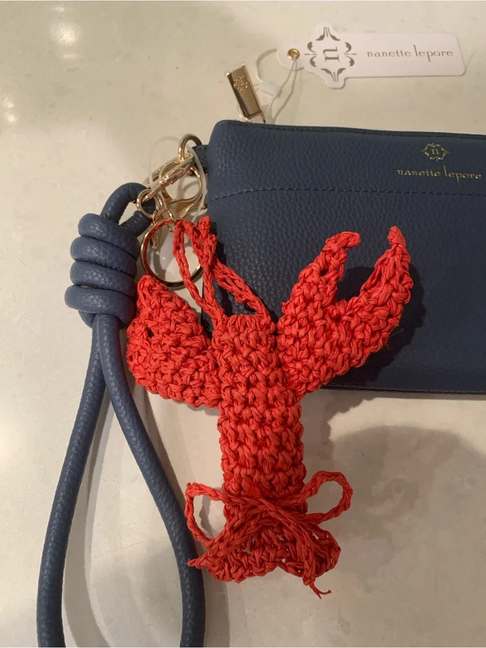 Nanette Lepore Navy Knot Wristlet Zipper with Red Lobster Charm NWT ret $48